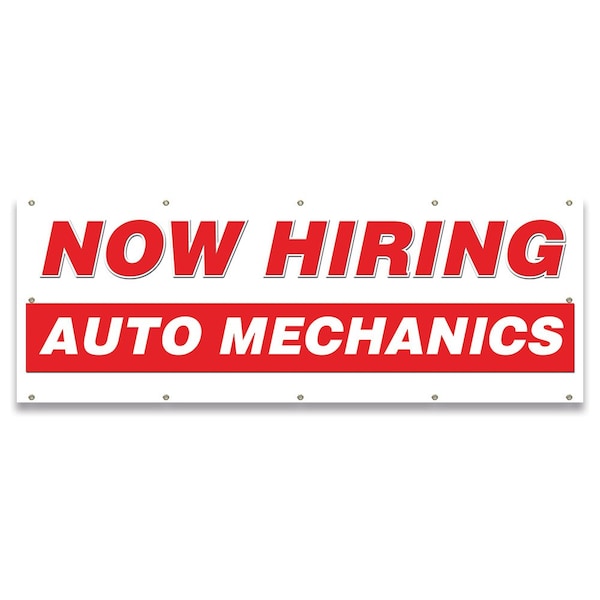 Now Hiring Auto Mechanics Banner Apply Inside Accepting Application Single Sided